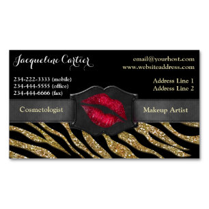 Elegant Guld Zebra Glitter Kiss Cosmetolog Visitkortmagnet