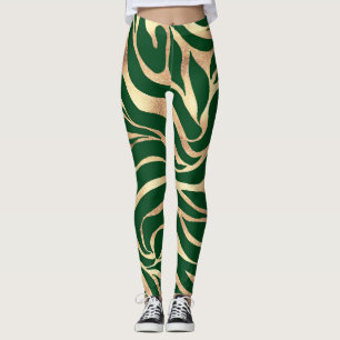 Elegant Guld Zebra Grönt Animaliska utskrifter Leggings