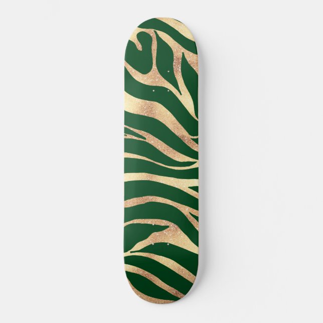 Elegant Guld Zebra Grönt Animaliska utskrifter Mini Skateboard Bräda 18,5 Cm (Framsida)