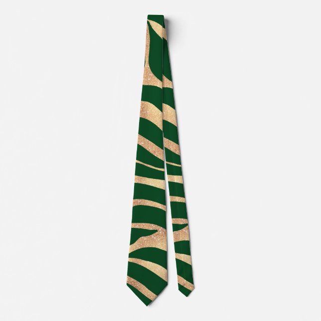 Elegant Guld Zebra Grönt Animaliska utskrifter Slips (Framsida)