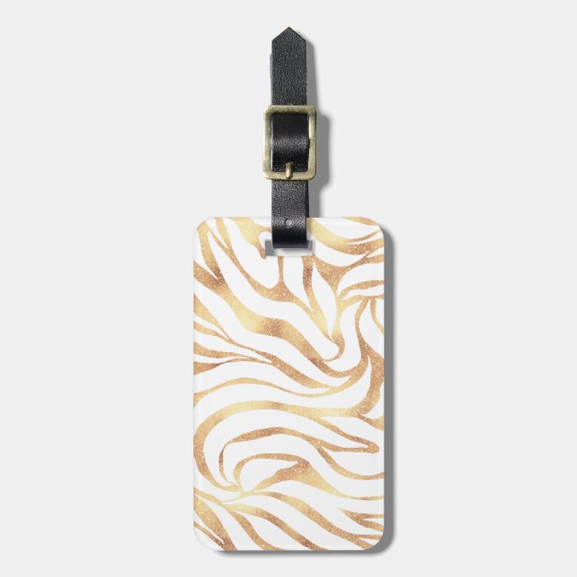 Elegant Guld Zebra White Animal Print Bagagebricka (Vertikal Framsida)