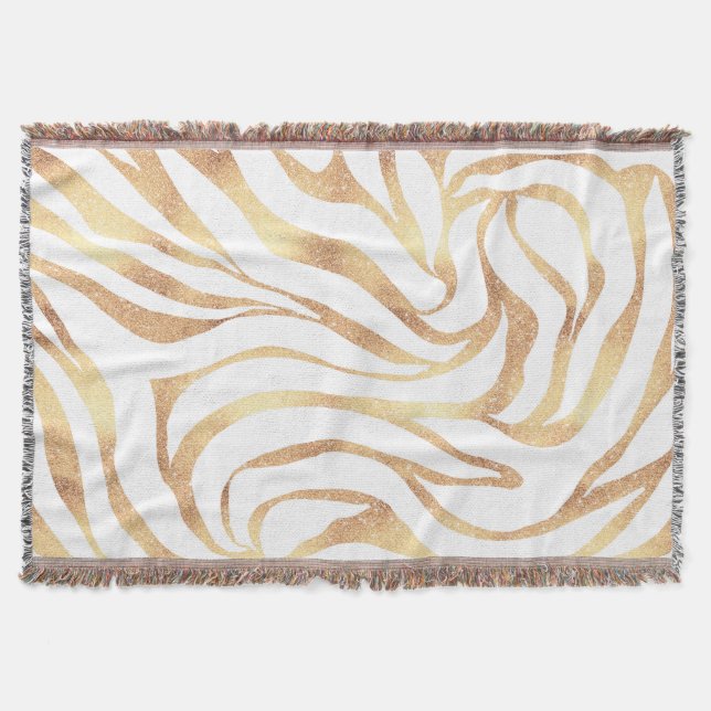 Elegant Guld Zebra White Animal Print Filt (Framsidan)