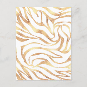Elegant Guld Zebra White Animal Print Helg Vykort