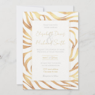 Elegant Guld Zebra White Animal Print Inbjudningar