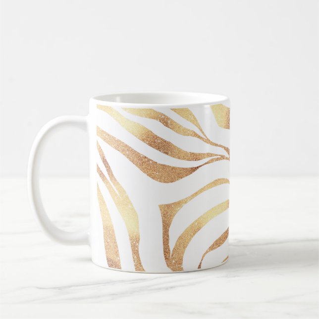 Elegant Guld Zebra White Animal Print Kaffemugg (Vänster)