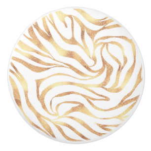 Elegant Guld Zebra White Animal Print Knopp