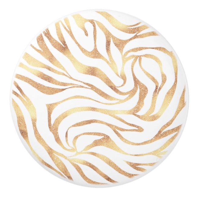 Elegant Guld Zebra White Animal Print Knopp (Framsidan)