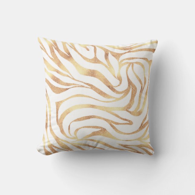Elegant Guld Zebra White Animal Print Kudde (Framsida)