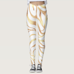 Elegant Guld Zebra White Animal Print Leggings