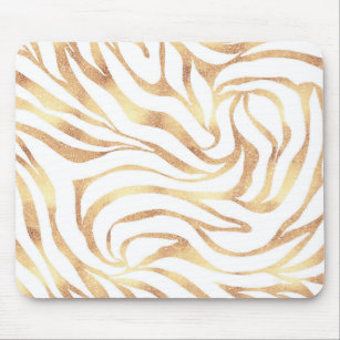 Elegant Guld Zebra White Animal Print Musmatta