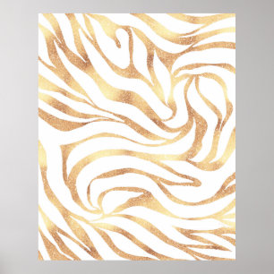 Elegant Guld Zebra White Animal Print Poster