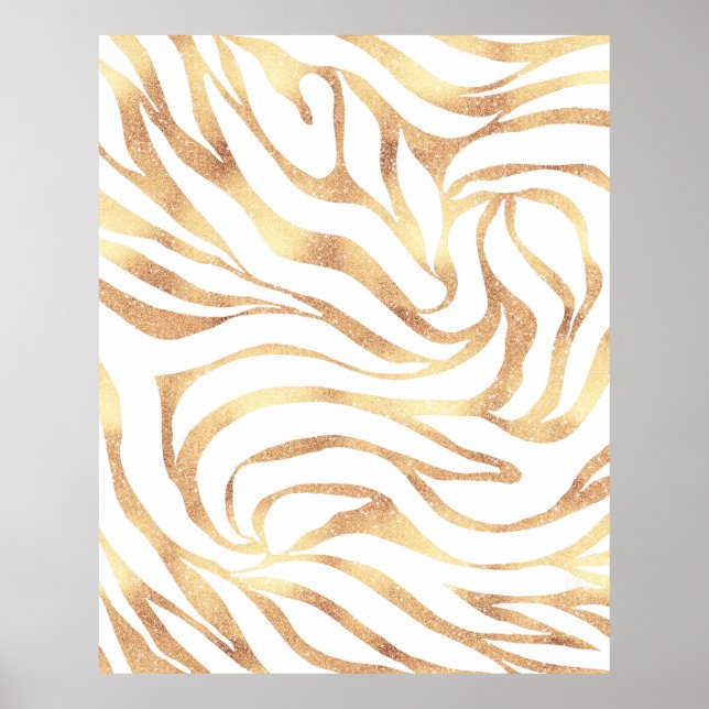 Elegant Guld Zebra White Animal Print Poster (Framsidan)
