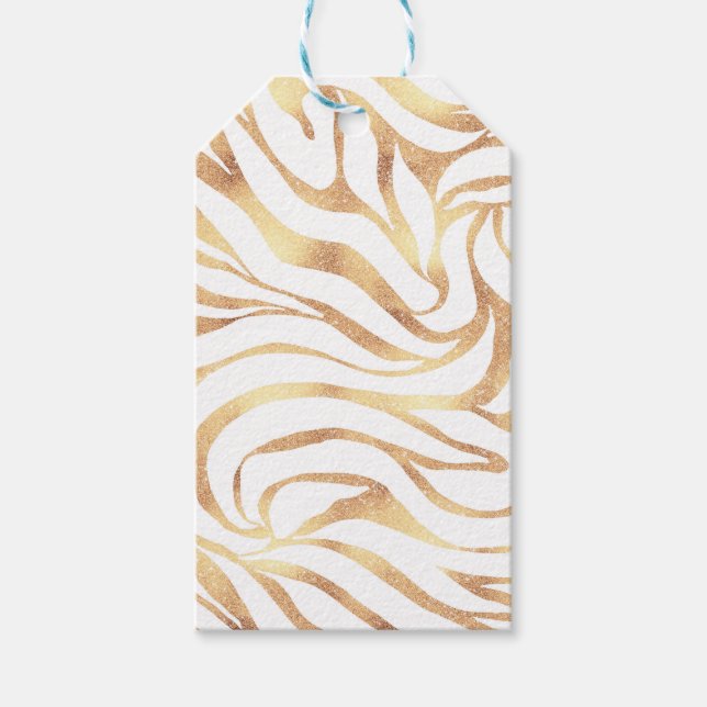 Elegant Guld Zebra White Animal Print Presentetikett (Framsidan)