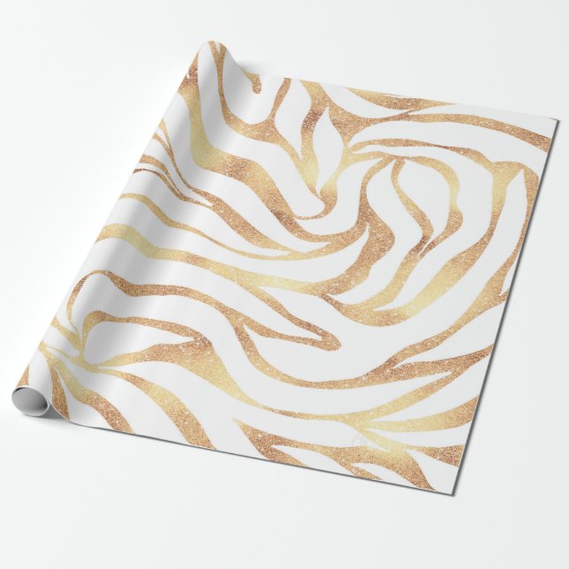 Elegant Guld Zebra White Animal Print Presentpapper (Utrullad)