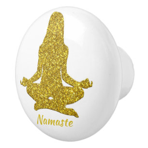 Elegant Guld Zen Yoga Meditation Namaste Glitter Knopp