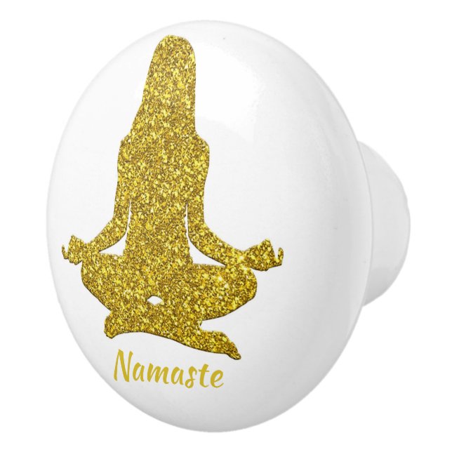 Elegant Guld Zen Yoga Meditation Namaste Glitter Knopp (Höger)