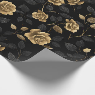 Elegant guldaccentros svart blommönster presentpapper