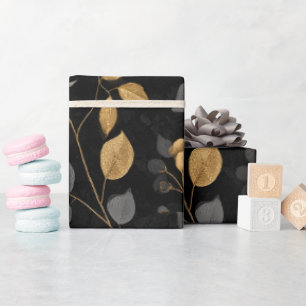 Elegant guldaccentros svart blommönster presentpapper