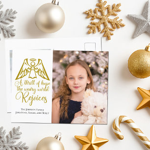 Elegant guldängel jul familjefoto vykort
