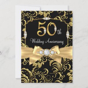 Elegant guldbåge svart diamant 50-årsjubileum inbjudningar