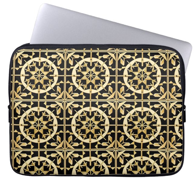 Elegant guldbaserad geometrisk mönsterkonst laptop fodral (Framsidan)