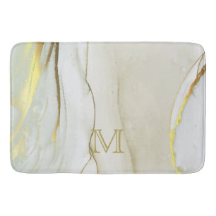 Elegant guldbläck abstrakt mönster monogram bad badrumsmatta