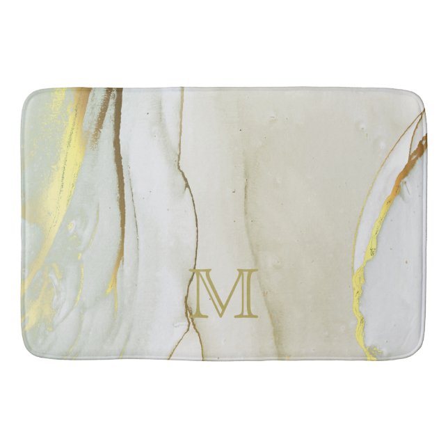 Elegant guldbläck abstrakt mönster monogram bad  badrumsmatta (Framsidan)