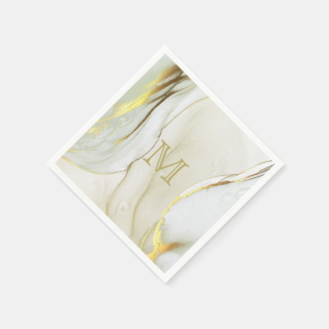 Elegant guldbläck abstrakt mönster monogram  pappersservett (Hörn)