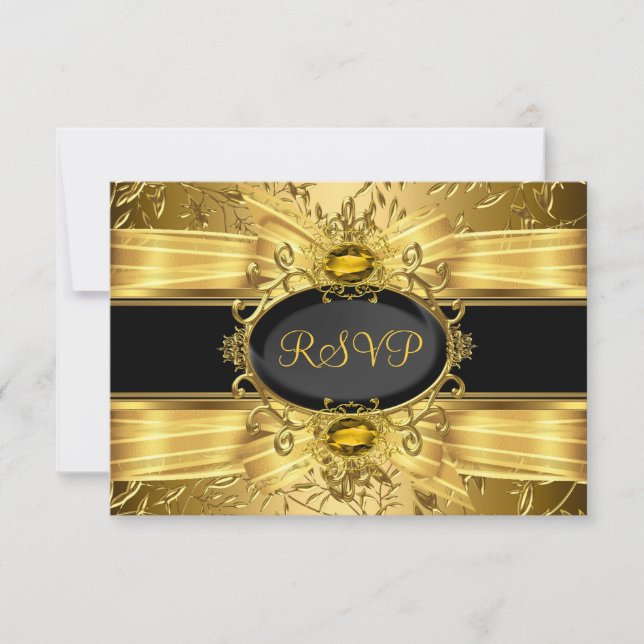 Elegant Guldblad & Ädelsten 50-årsjubileum RSVP OSA Kort (Framsida)