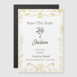 Elegant Guldblad Save the Date-kort | Modern Bröll Magnetisk Inbjudningskort
