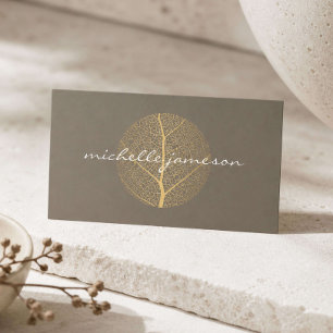 Elegant guldbladlogo på taupe visitkort