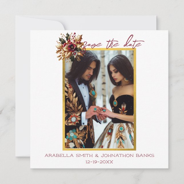 Elegant guldbladsfoto Spara datum Datumet (Framsida)