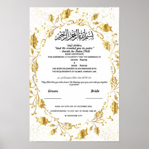 Elegant guldbladslöv Islamisk Nikah Poster