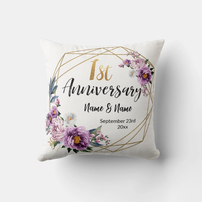 Elegant guldblommig 1-årsjubileum  kudde (Baksida)