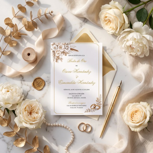 Elegant guldblommig 50-års bröllopsjubileum  inbjudningar (Skapare uppladdad)