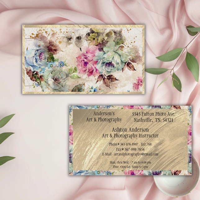 Elegant guldblommig abstrakt akvarell rustik visitkort (Skapare uppladdad)