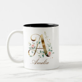 Elegant guldblommig bokstav A monogram tvåtons mug Två-Tonad Mugg