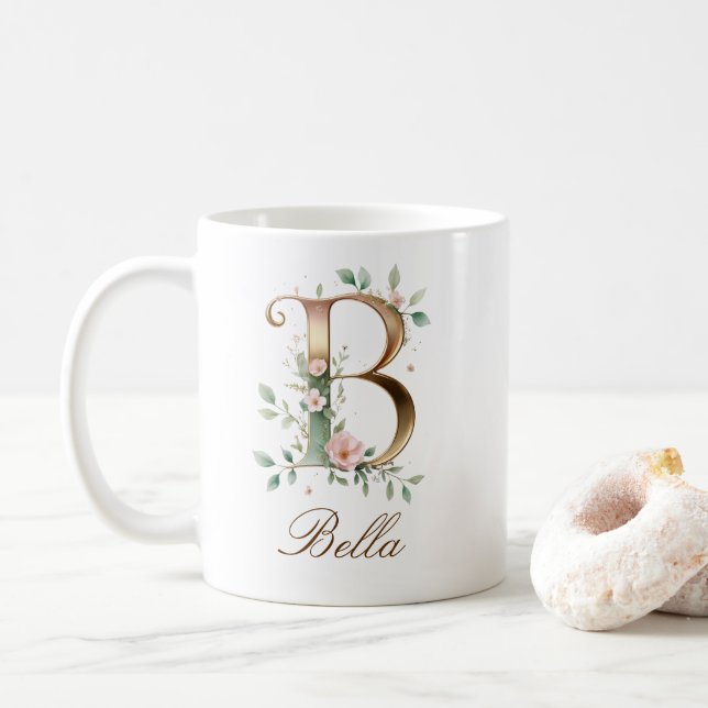 Elegant guldblommig bokstav B monogrammugge Kaffemugg (Med munk)