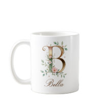 Elegant guldblommig bokstav B monogrammugge