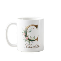 Elegant guldblommig bokstav C monogramm kopp
