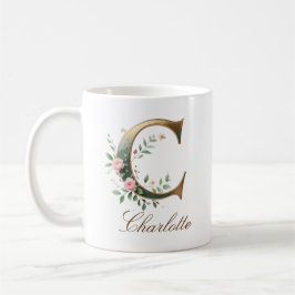 Elegant guldblommig bokstav C monogramm kopp