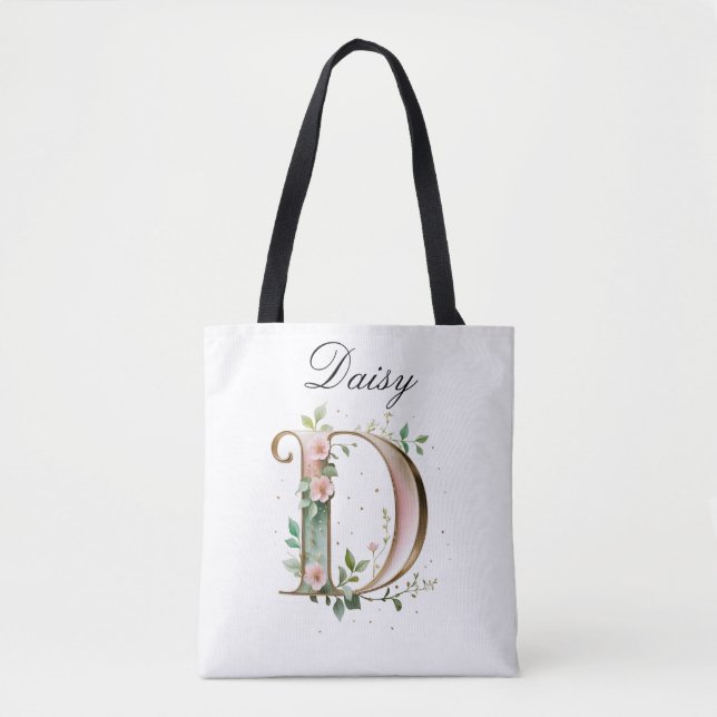 Elegant guldblommig bokstav D i all-over tryck tot Tygkasse (Framsida)