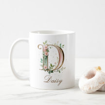Elegant guldblommig bokstav D monogrammuppa