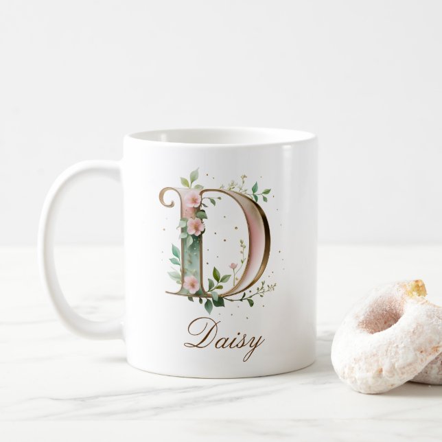 Elegant guldblommig bokstav D monogrammuppa Kaffemugg (Med munk)