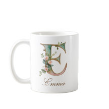 Elegant guldblommig bokstav E monogram kaffekopp