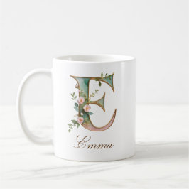 Elegant guldblommig bokstav E monogram kaffekopp