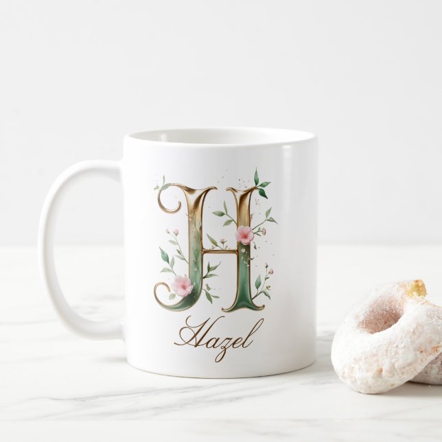 Elegant guldblommig bokstav H monogrammuppa Kaffemugg (Med munk)
