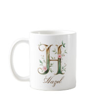Elegant guldblommig bokstav H monogrammuppa