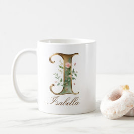 Elegant guldblommig bokstav I monogrammuppmug Kaffemugg