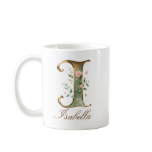 Elegant guldblommig bokstav I monogrammuppmug